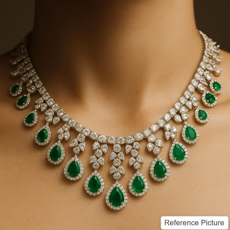 Emerald Necklace PREMIUM Green American Diamond India Jewelry Statement Green Emerald Diamond Necklace CZ Sets Amrapali Inspired Emerald Set