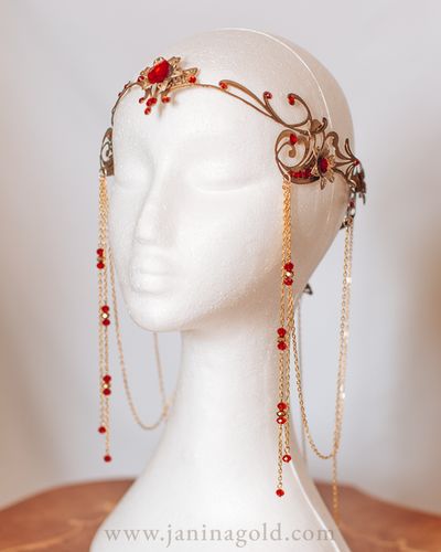 D&J Ruby Vine Goddess Headpiece – Gold Chain Bridal & Couture Headdress
