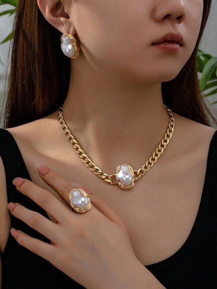 D&J Baroque Pearl Majesty Set – Gold Chain Statement Jewelry Collection