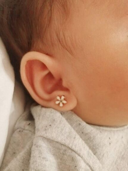 D&J Diamonds & Jewels Baby Flower Stud Earrings – Gold-Tone Floral Kids Ear Tops