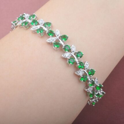D&J Diamonds & Jewels Emerald & Marquise Diamond Vine Bracelet in White Gold