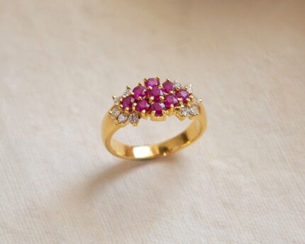 D&J Royal Ruby Cluster Ring – Gold Plated Pink Zircon Floral Statement Ring for Women