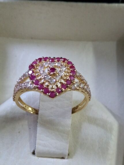 D&J Royal Heart Halo Ring – Gold Plated Pink & White Zircon Statement Ring for Women