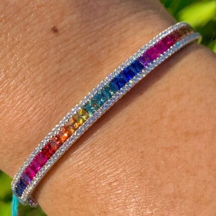 D&J Diamonds & Jewels Rainbow Sapphire Channel-Set Tennis Bracelet in White Gold Finish