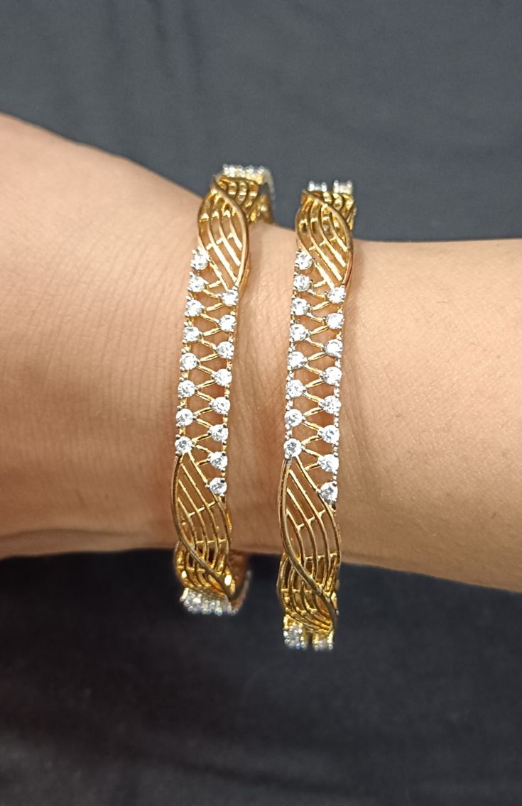 CZ Diamond Bangle Pair_ Gold Plated Bridal Jewelry