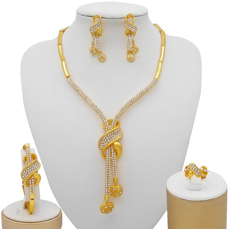 Dubai Gold Color Jewelry Sets African Indian wedding Bridal Wife gifts Necklace Bracelet Earrings ring Jewelery for Women 2022 - AliExpress