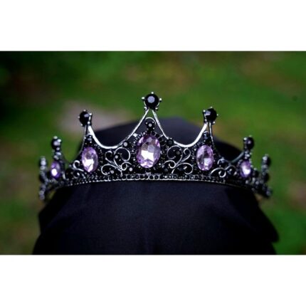 D&J Gothic Silver Purple Crystal Tiara Crown – Royal Bridal & Party Headpiece
