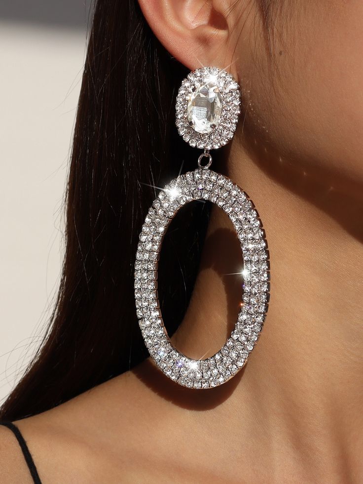Rhinestone Oval Drop Earrings