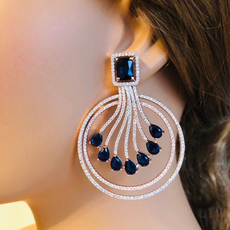 Silver Bali Earrings_ Ruby Red CZ Bridal Earrings_ Blue Cubic Zirconia Earrings_ CZ Bridesmaid Earrings_Bridal Earrings_Party Earrings_Balis
