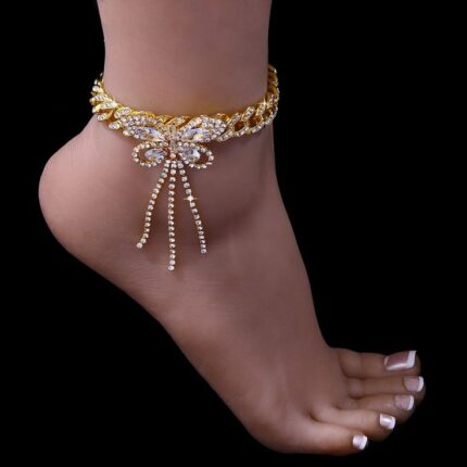 D&J Zircon Butterfly Cuban Link Anklet – Luxury Beach Foot Jewelry for Women