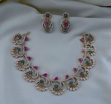 Pink & Green Floral Diamond Statement Necklace Set – D&J Diamonds & Jewels