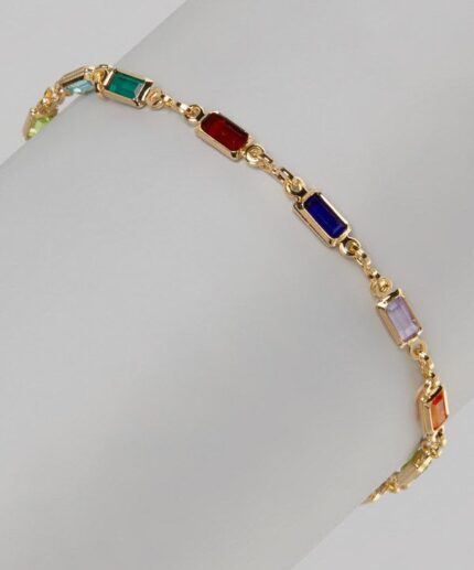 D&J Diamonds & Jewels Multi-Color Baguette Gemstone Bracelet in Yellow Gold