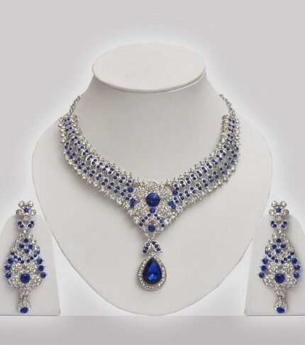 D&J Royal Sapphire Crystal Necklace Set – Luxury Blue Statement Bridal Jewelry
