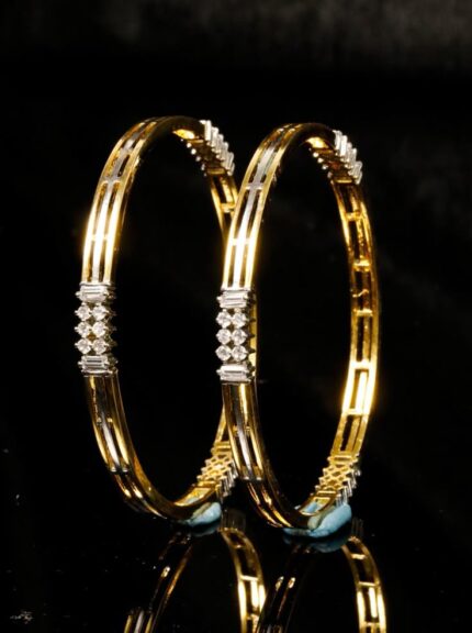 D&J Classic Line Diamond Bangles – Sleek Gold Finish with Minimal Diamond Accents