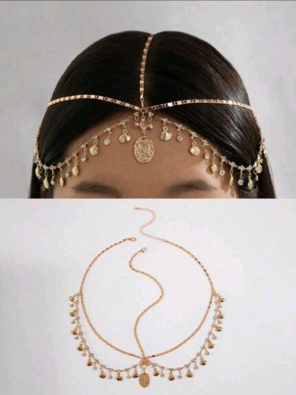 D&J Royal Cascade Matha Patti Head Chain – Gold Bridal Forehead Jewelry