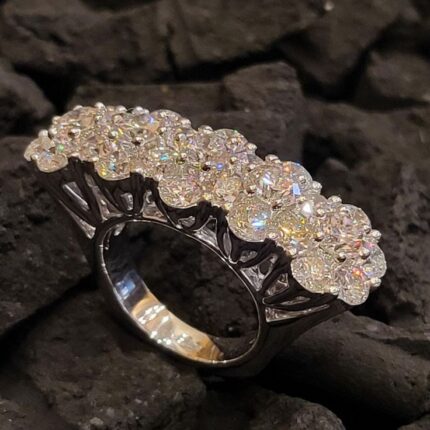 D&J Diamonds & Jewels Luxury Multi-Flower Cluster Ring – Silver Tone Wide Band Statement Ring for Women