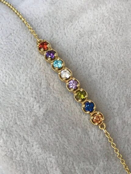D&J Diamonds & Jewels Rainbow Round Gemstone Bar Bracelet in Yellow Gold