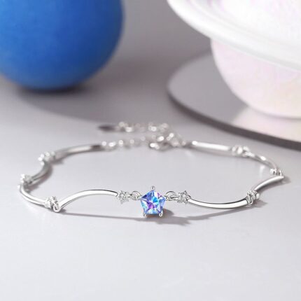 Silver Wave Bracelet with Iridescent Crystal Centerpiece