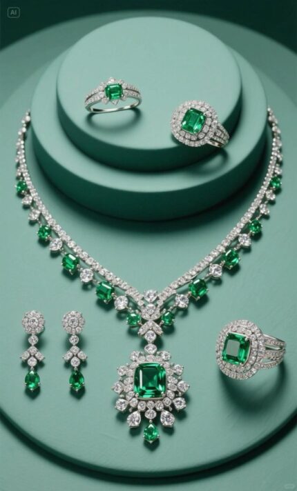 D&J Royal Emerald Luxe Jewelry Set – Diamond & Green Crystal Bridal Collection