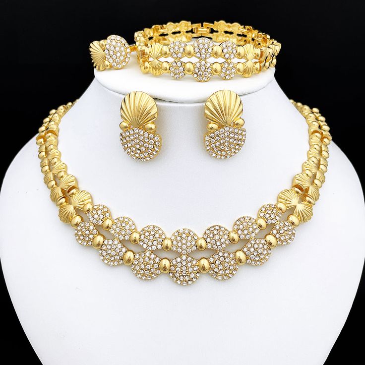 latest Italian Ladies Fine Jewelry Sets Gold Color Women - 3